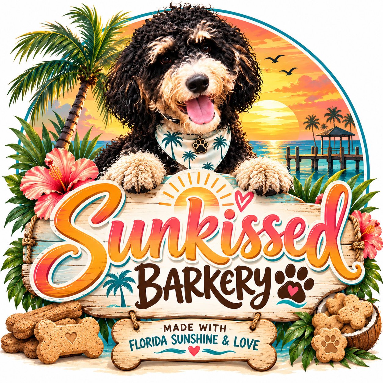 The unchanged original Sunkissed Barkery logo with Buddy